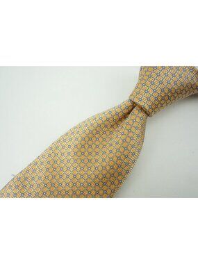 Eton Butter Yellow Lapis Blue Ditsy Micro Flower 100% Silk Tie Brand New Tags